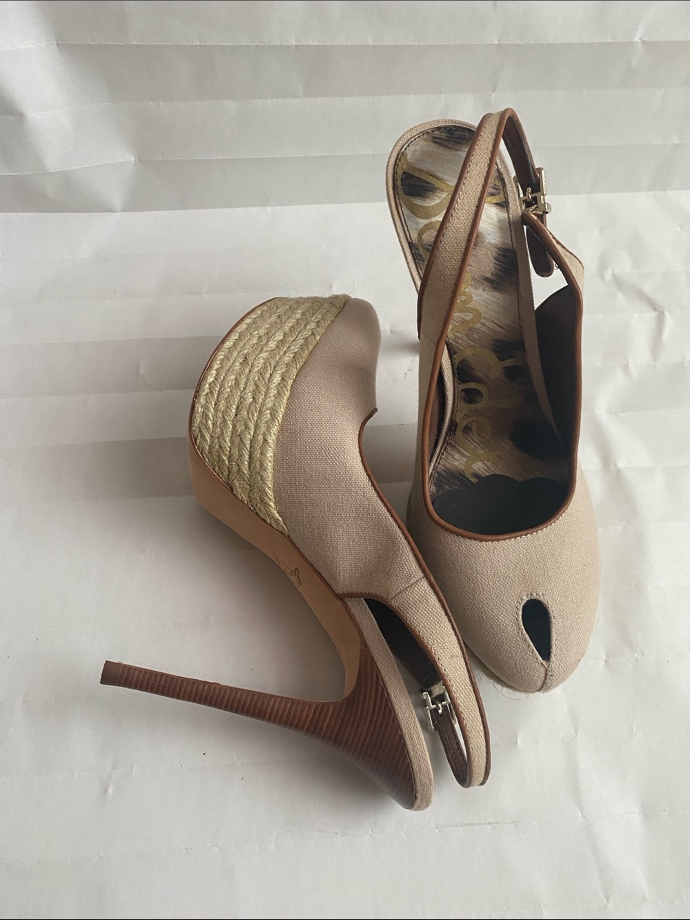 Neutral Beige Peep-Toe Slingback Wedge Heels - Sam Edelman